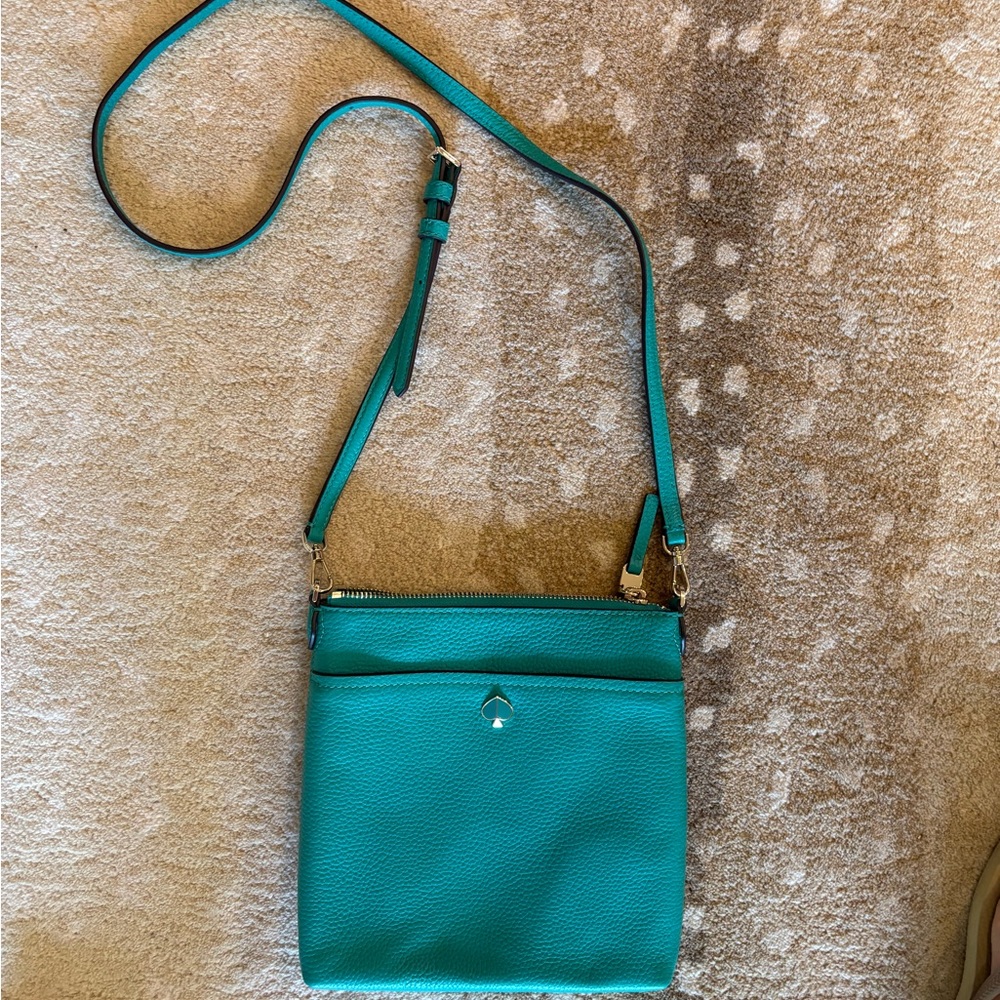 kate spade teal pebbled leather crossbody bag with gold-tone hardware